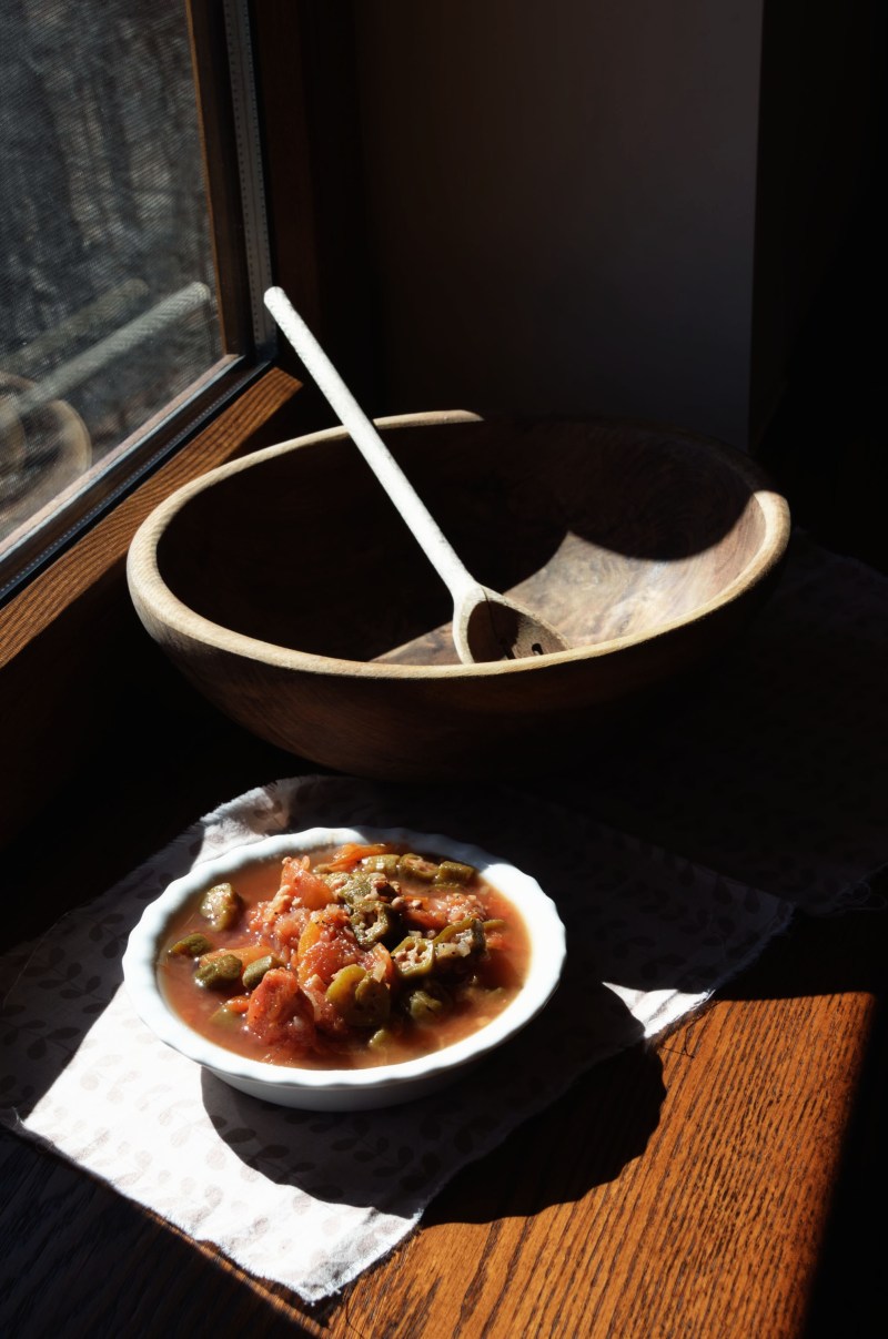 Okra and tomatoes bowl 1